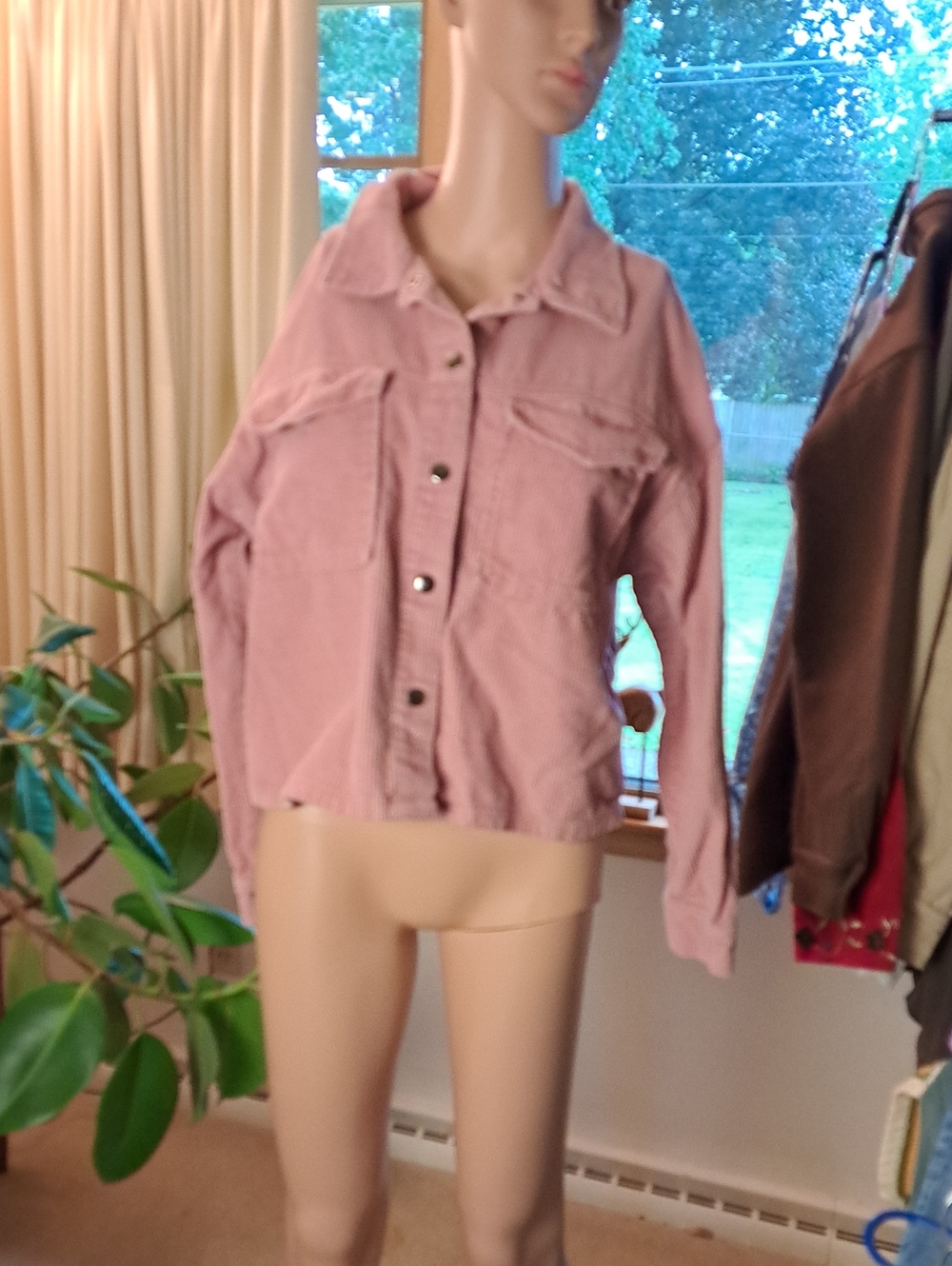 Womens Pink Corduroy Button-Front Jacket S Ptp 20"